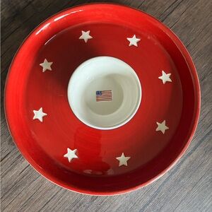 Vintage Pottery Barn Stars and Striped Chip and Dip Bowl